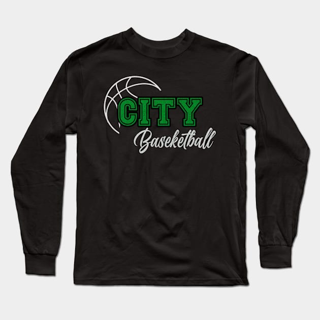 Classic Name City Vintage Styles Green Basketball Long Sleeve T-Shirt by Irwin Bradtke